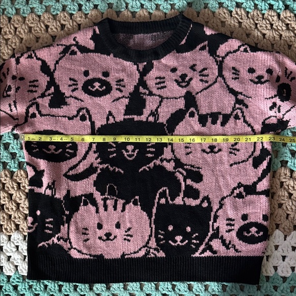 Pink and Black Cat Pattern Sweater - Picture 2 of 4